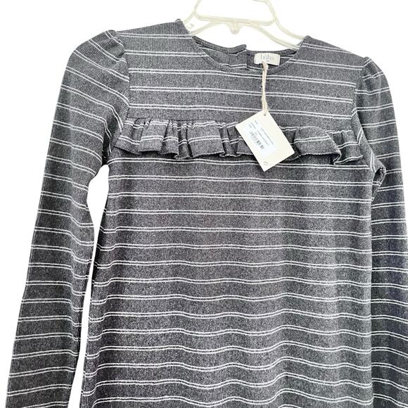 Buho girls gray striped ruffled ribbed long sleeve dress size 10 NWT - Picture 2 of 9